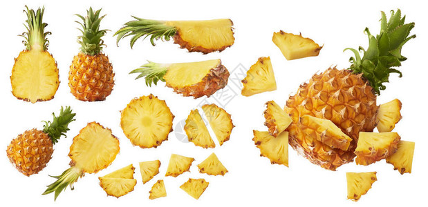 配上新鲜成熟的整片菠萝和切开的胡萝卜图片