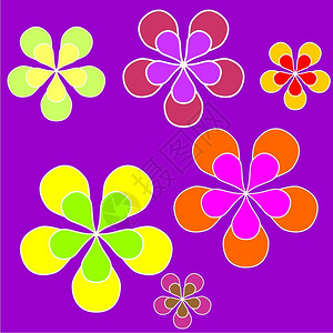 彩色花朵的迷幻六十年代风格插图背景图片