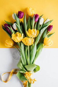 国际妇女节黄粉和白郁金花及带丝图片