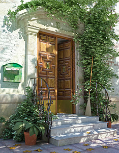典型的意大利古典房子建造前门配图片