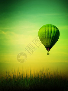 日出时飞行的热气球图片