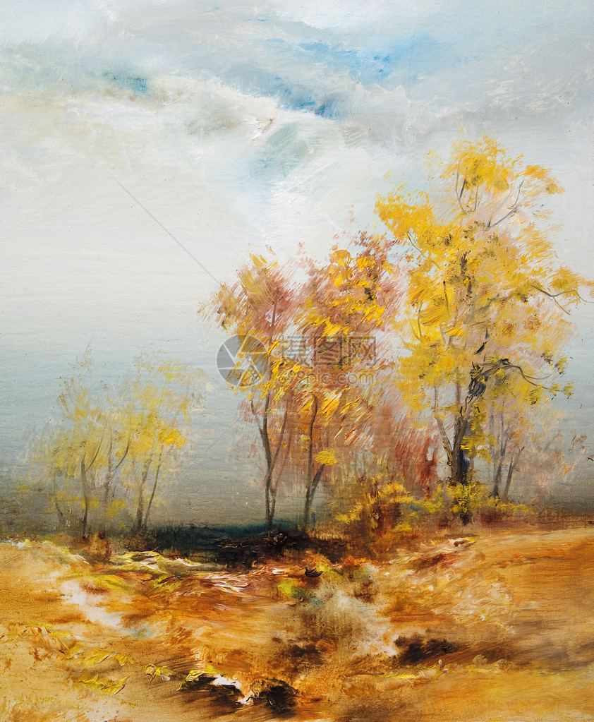 秋天的树木油画艺术背景图片