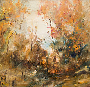 秋天的森林油画艺术背景图片
