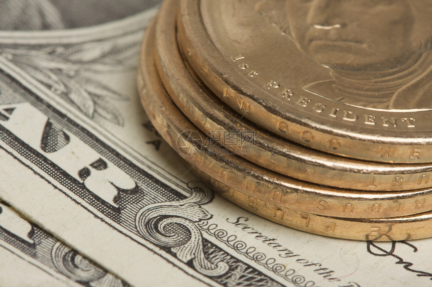 新美国元硬币摘要美元钞票上图片