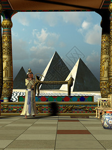 一位埃及女王站在古埃及的三图片