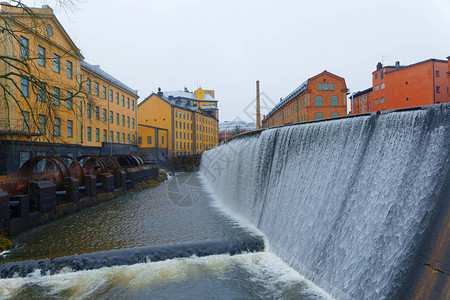 2018年1月1日瑞典诺尔科平市中心莫塔拉斯特罗姆河瀑布2018图片