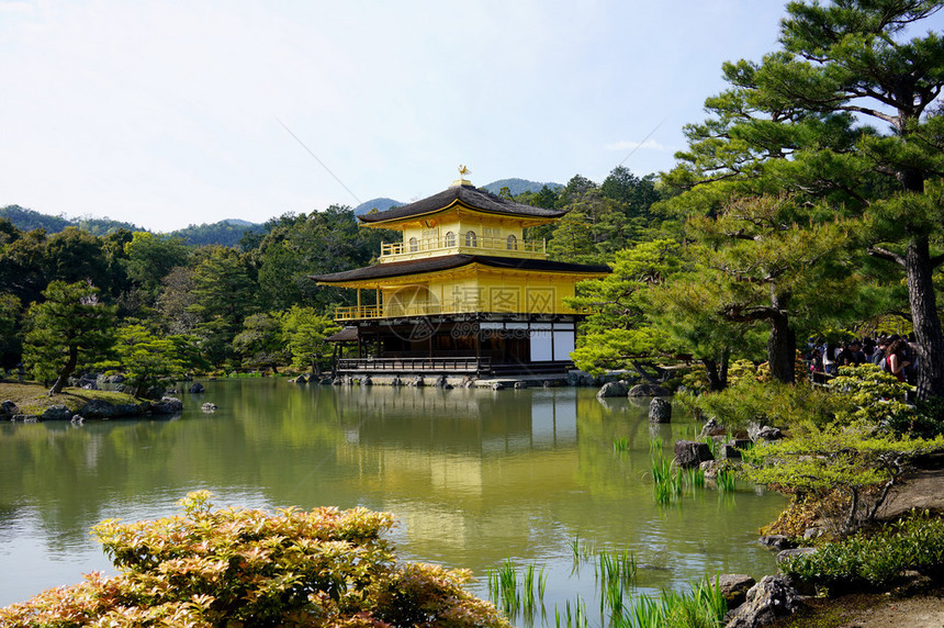 Kinkakuji对池塘的反思图片