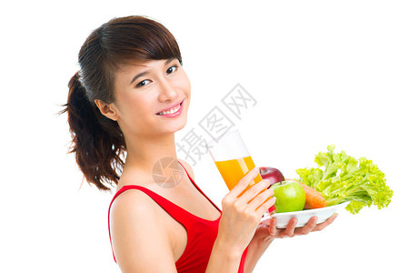 一个快乐的年轻女子喜欢低卡路里食图片