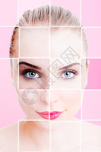 粉红或紫色背景与女肖像和理图片