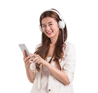 亚洲女使用手机监听音乐校对P图片