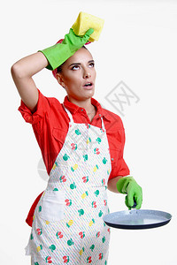 厨房烹饪和清洁概念中的漂亮女孩图片