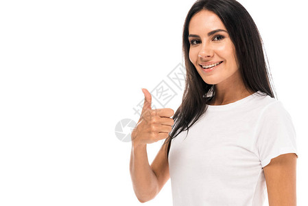 快乐的女子举起大拇指笑着在图片