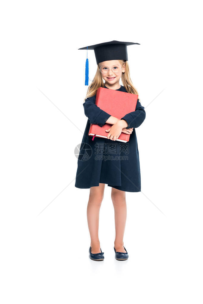 戴着毕业帽子的快乐女学生大书在图片