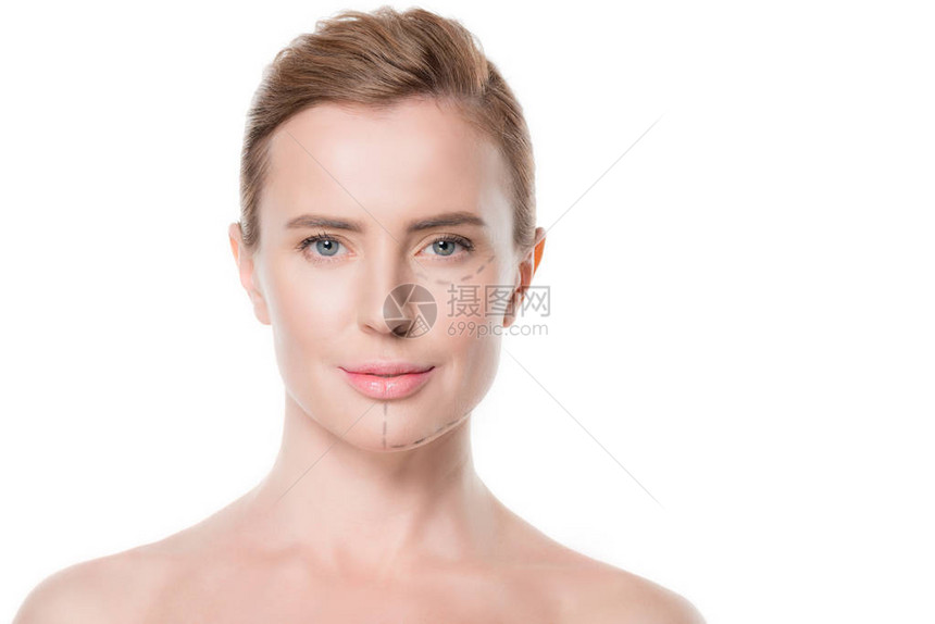 女脸部涂漆线用于单独用白色的图片