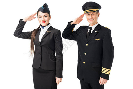 空中机长和空姐在白图片