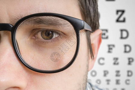 戴眼镜的人正在测试他的视图片