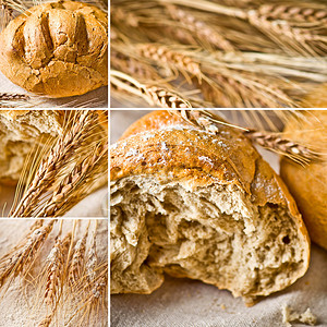 小麦拼贴画的面包和图片