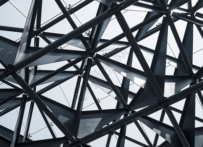 钢结构现代建筑抽象黑白图片