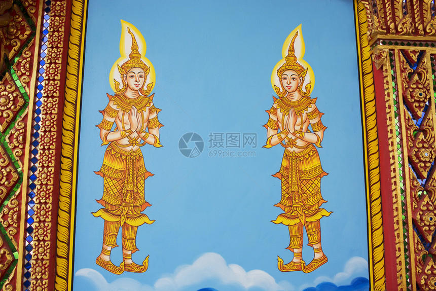 泰国寺庙的美工墙壁图片