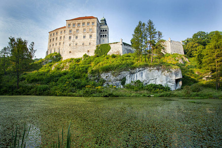 老鹰步道上Pieskowascala风景如画的城堡背景图片