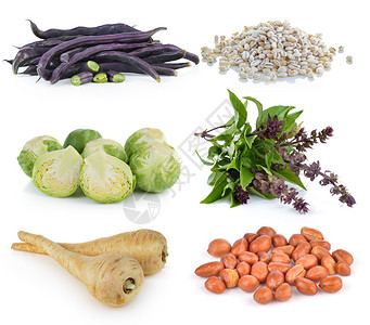 大麦谷物布鲁塞尔芽菜组甜罗勒新鲜欧洲防风根迷你白萝卜紫豆花图片