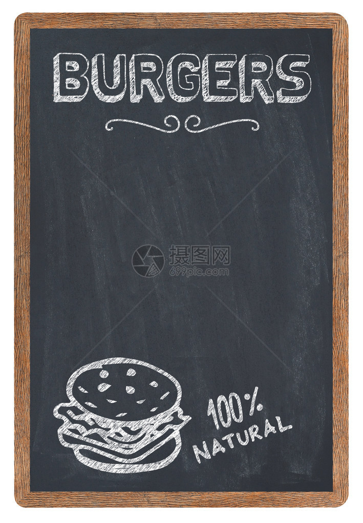 黑板上的汉堡菜单粉笔图片