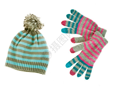 冬季时尚羊毛手套和帽子高清图片