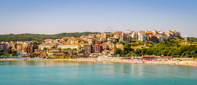 保加利亚黑海度假镇Sozopol的黑海滩和海岸图片