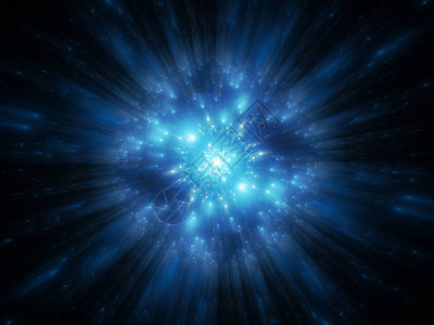 正电子空间中蓝色发光的多维物体计算机生成抽象背景插画