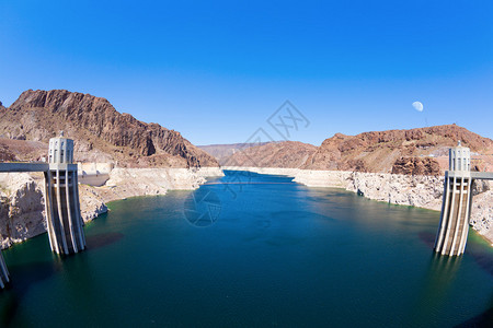 胡佛水坝后面的米德湖鱼眼观背景图片