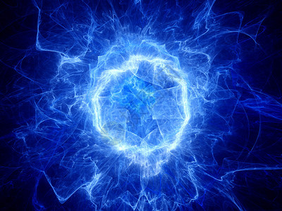 蓝光环绕形状的能量场计算机生成图片
