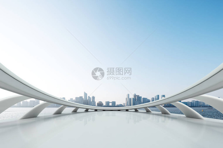 蓝色天空中杭州青江新区的空抽象窗图片