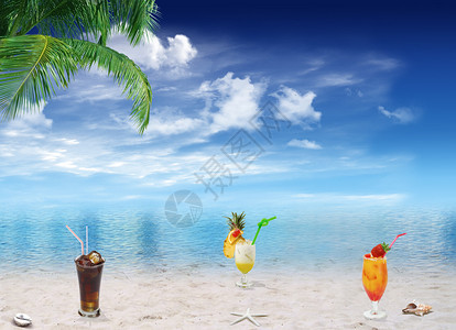 热带海滩有棕榈树图片