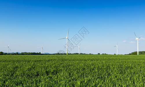 风力涡轮风力农场的风轮与蓝天空农业相对立图片