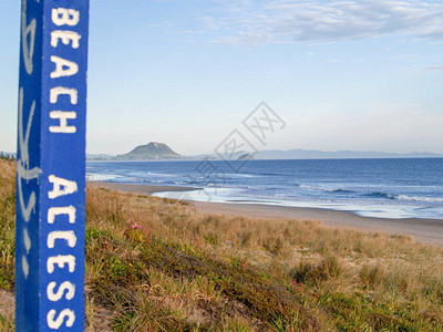 长的沿海滩与MtMaunganu图片