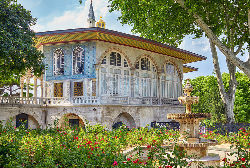 土耳其伊斯坦布尔巴格达基奥斯克前TopkapiPalace第四庭院的玫瑰花图片