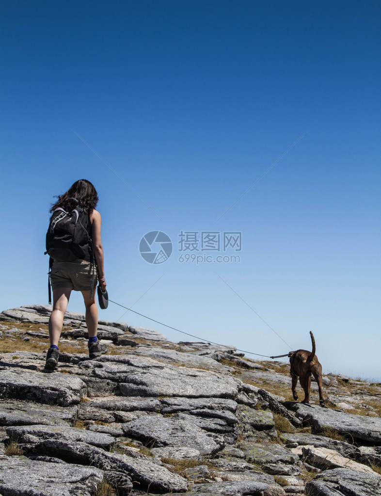 葡萄牙SerradaEstrela山妇女与狗图片