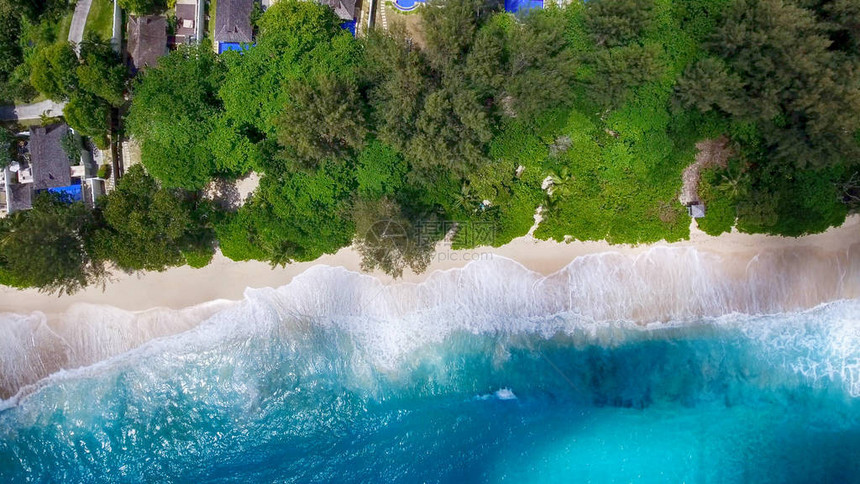 热带海滩的空中俯视图图片
