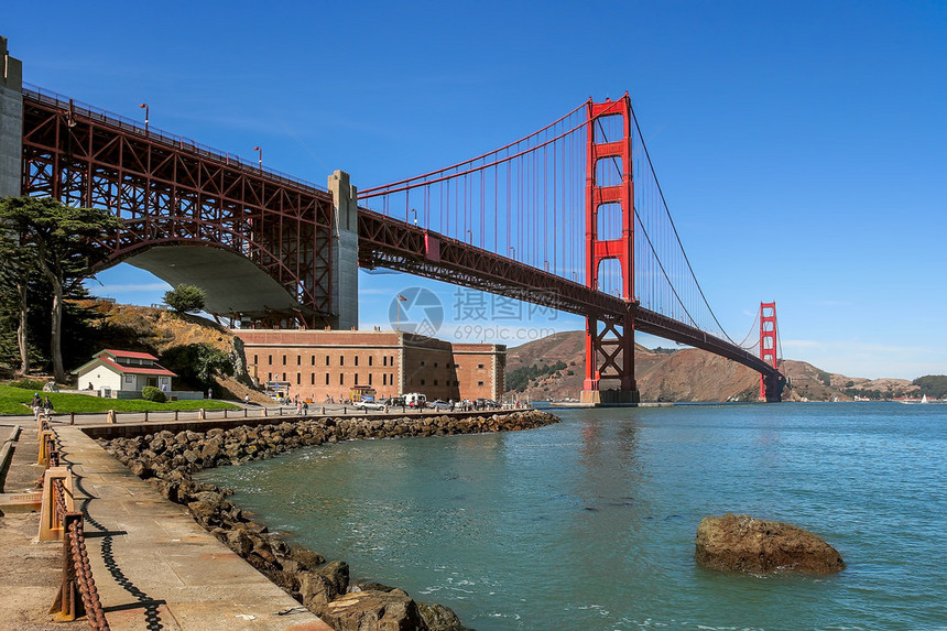 美国旧金山著名的金门大桥和堡垒点地点图片