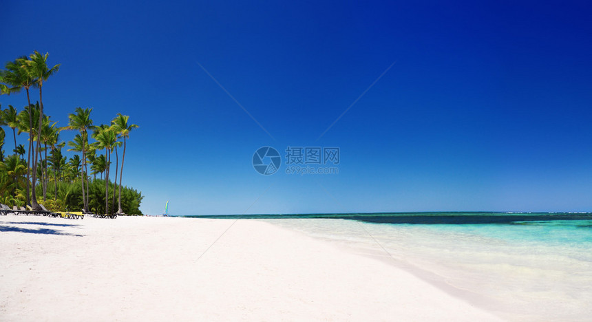 热带海滩和蓝天全景图片