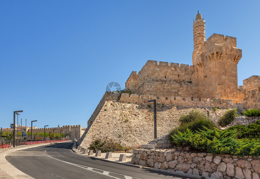 以色列耶路撒冷旧城的大卫塔和古图片