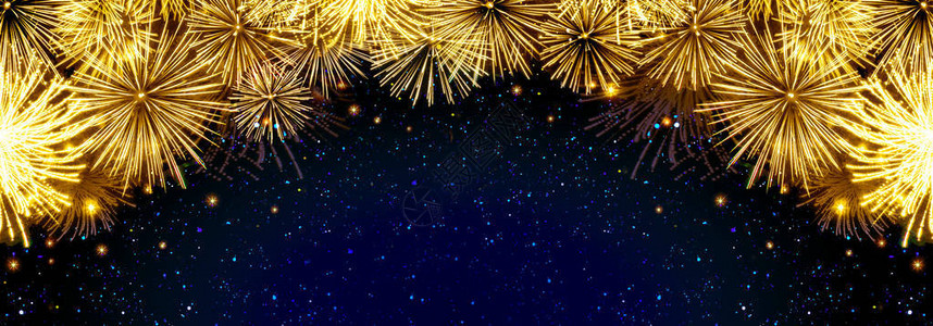 夜空上的金色烟花新年背景图片