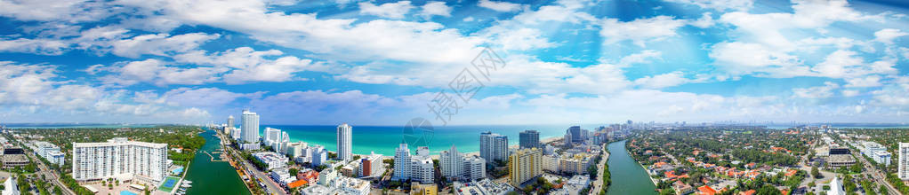 迈阿密海滩建筑和海岸线日落时图片