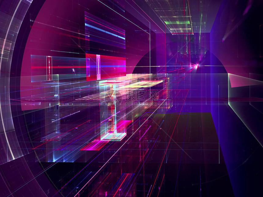未来的隧道或门户抽象计算机生成的3d插图信息技术或科幻紫色背景用于网页设计图片