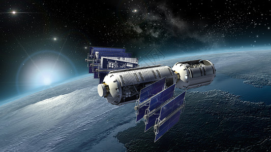 卫星勘测空间实验室或航天器设计背景图片