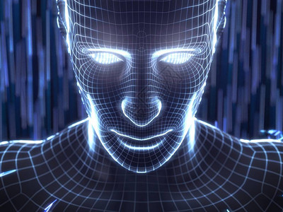 具有虚拟人类头像的人工智能概念3d插图适用于科技人工智能数据挖掘深度图片