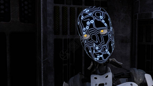 未来暗室背景的Cyborg图片