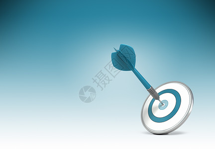 一支飞镖在从蓝到白的渐变上击中目标的中心设置业务目标或目标并实现背景图片