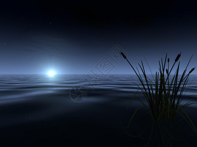 教堂湖面反射月亮在湖面的温柔波纹表面上升起设计图片