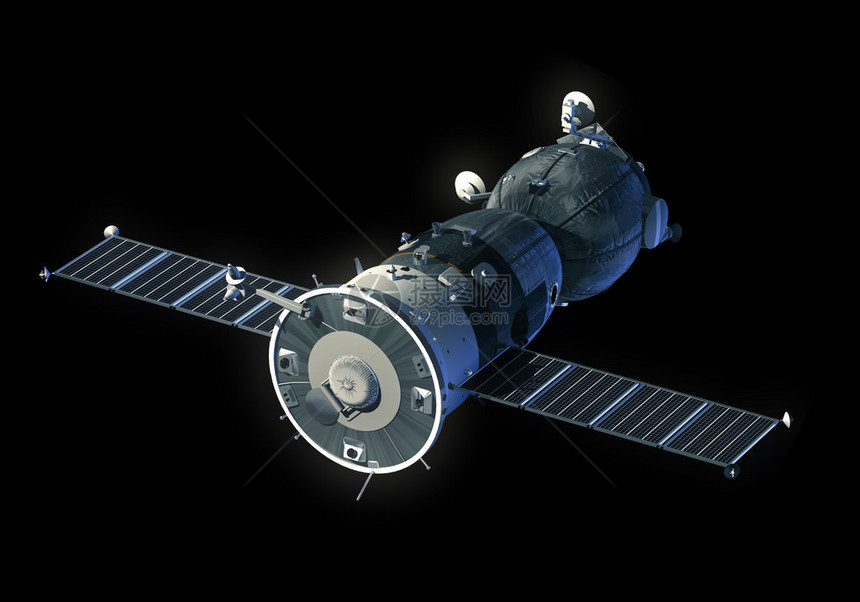 黑色背景上的航天器3D模型图片